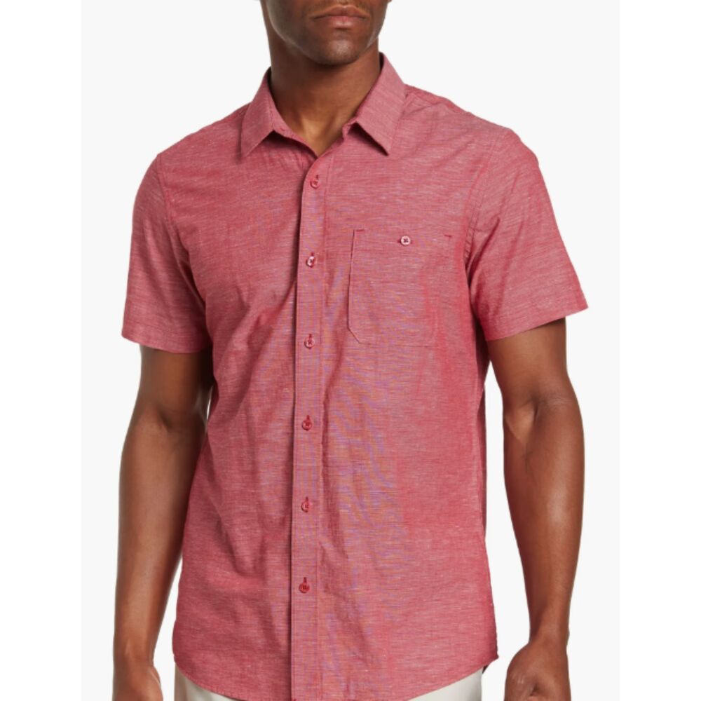 Travis Mathew Studebaker Rio Red Regular Fit Button Front Casual Shirt Mens Sz M